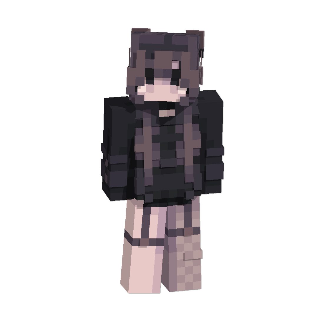 Holly's Minecraft character wearing a dark outfit with long brown-purple hair
